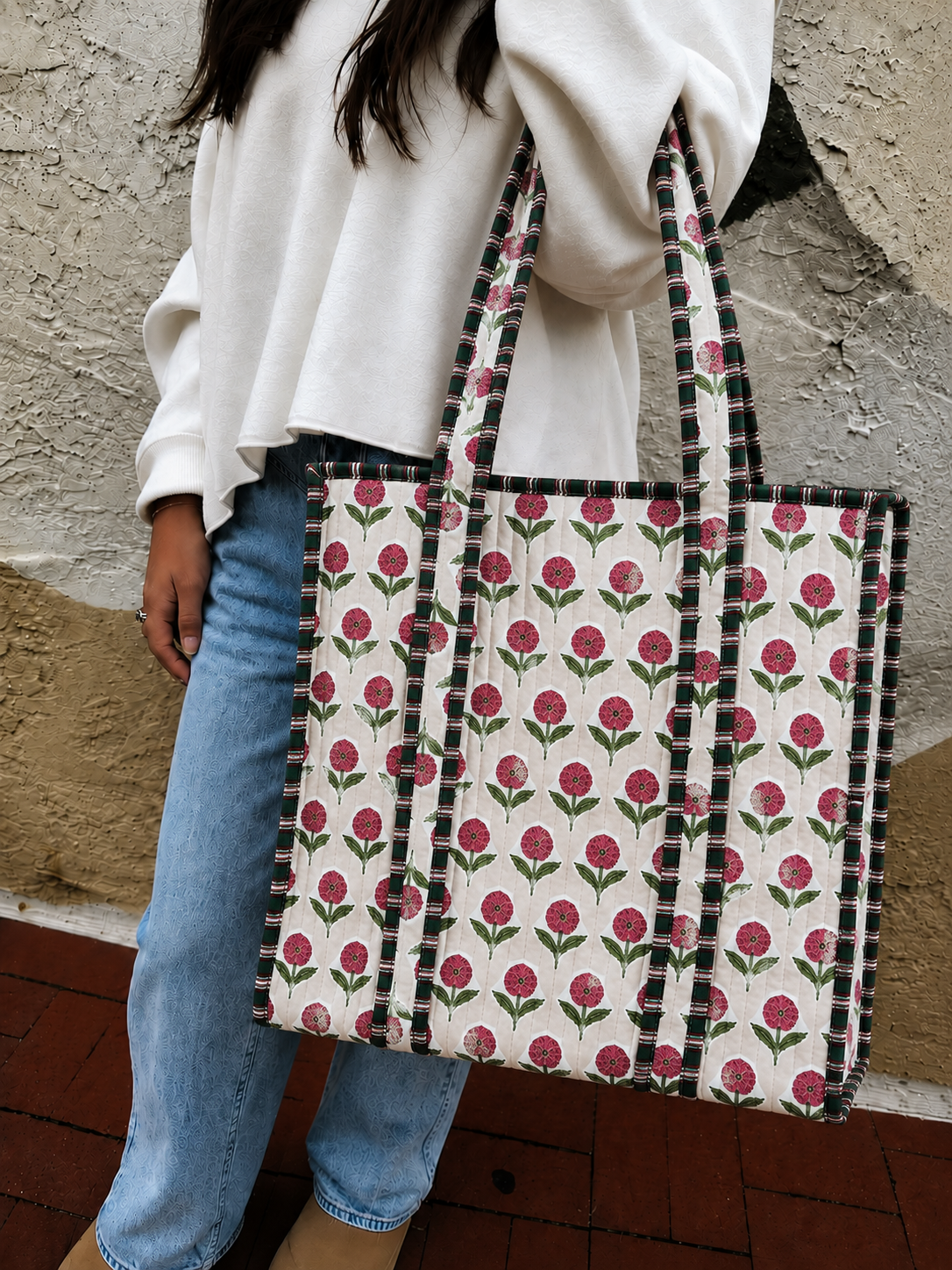 Rosewood Bloom Quilted Cotton Tote