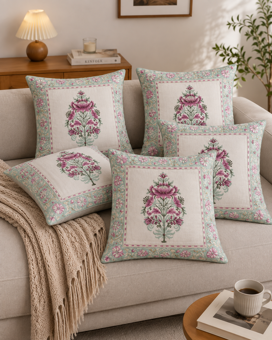 Floral Medallion Printed Cushion Covers – Set of 5