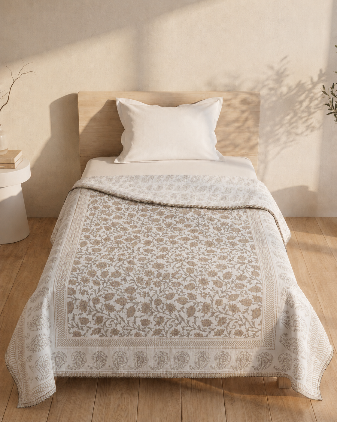 Ivory Heritage Garden Hand Block Printed Cotton Single Bed Dohar (Pair of Two)