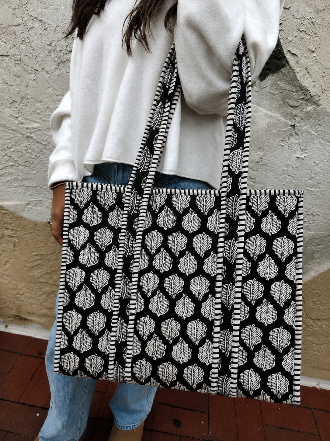 Midnight Leaf Quilted Cotton Tote