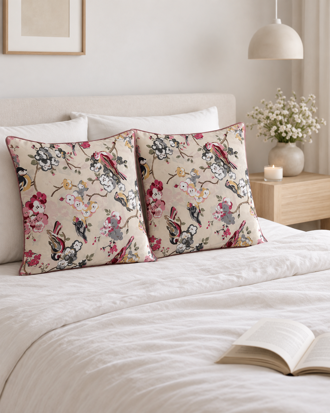 Floral Bird Printed Cushion Covers – Set of 5