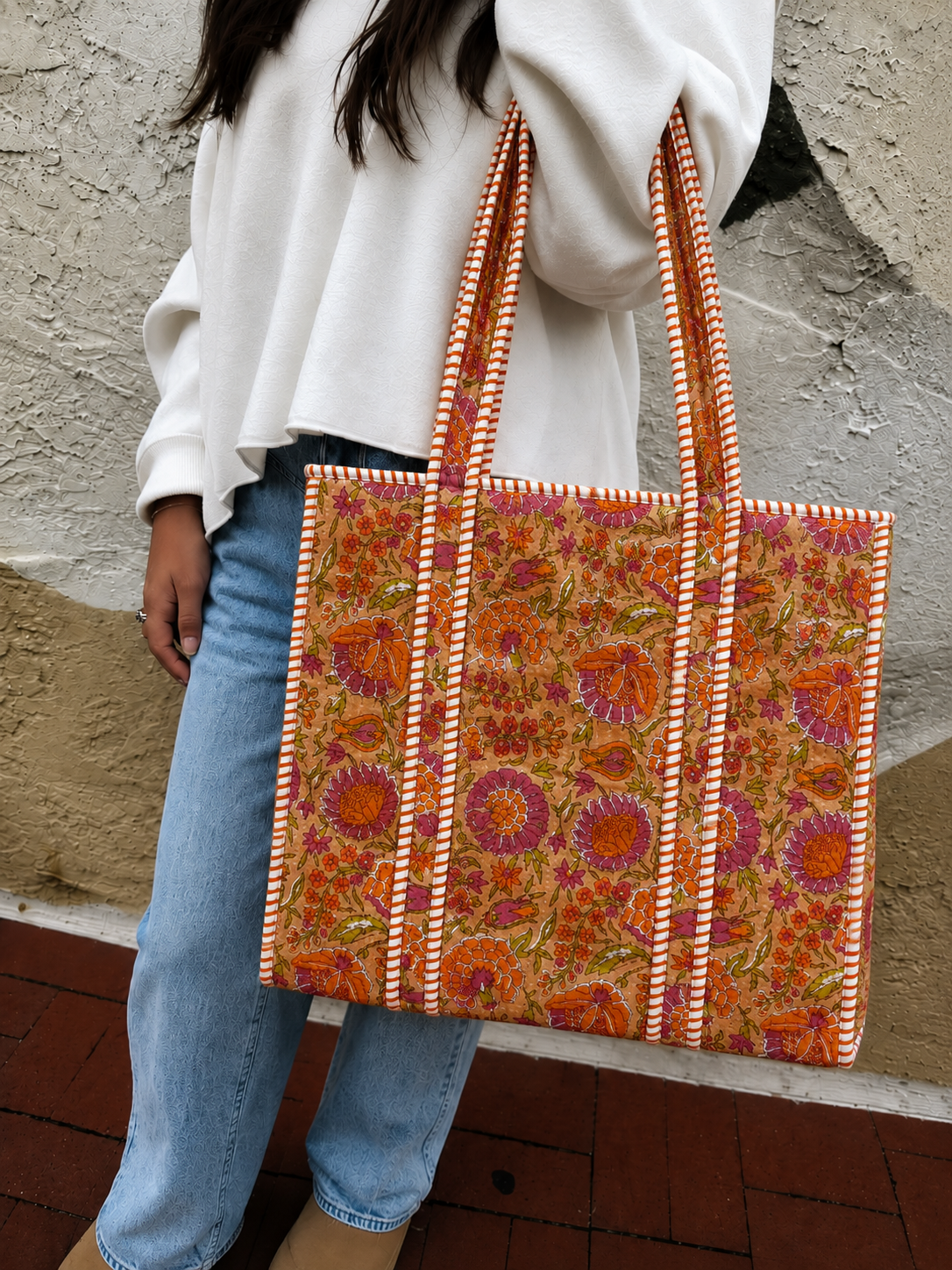 Terracotta Blossom Quilted Cotton Tote