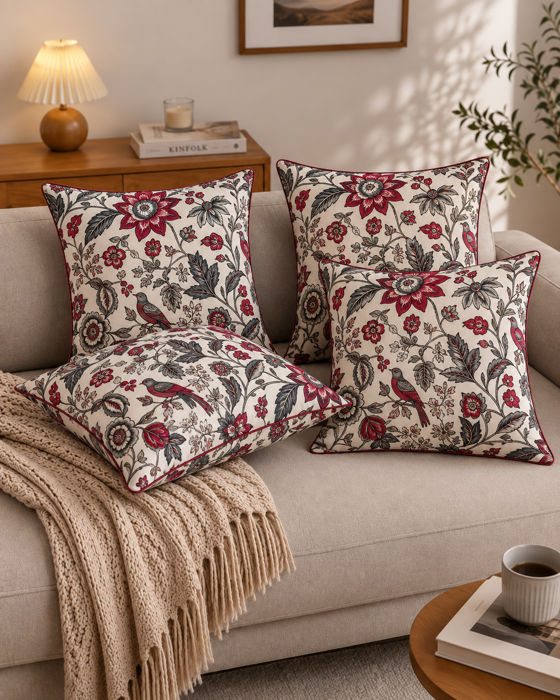 Heritage Botanical & Bird Cushion Covers – Set of 5