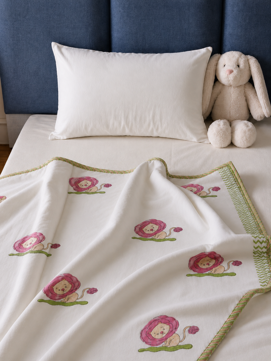 Blush Blossom Hand Block Printed Pure Cotton Kids Dohar – Reversible