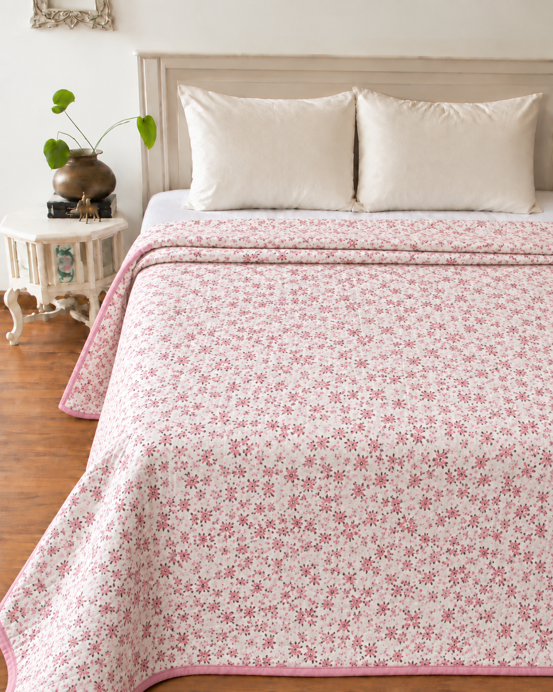 Pink Floral Reversible Double Bed Dohar