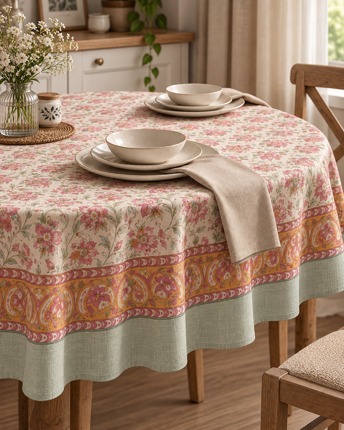 Blush Marigold Floral Cotton Table Cover