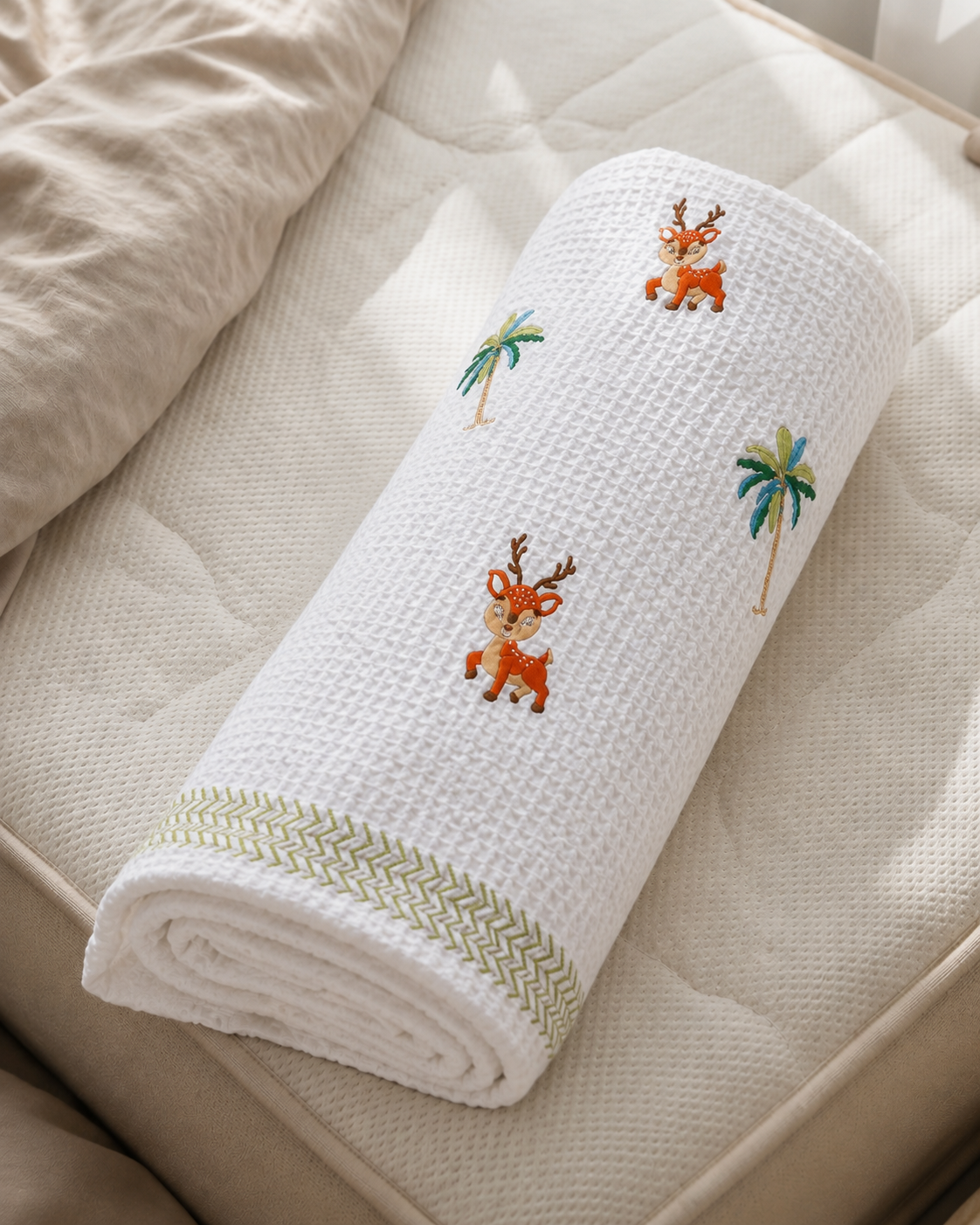 Tropical Tails Hand Block Printed Waffle Cotton Kids Towel