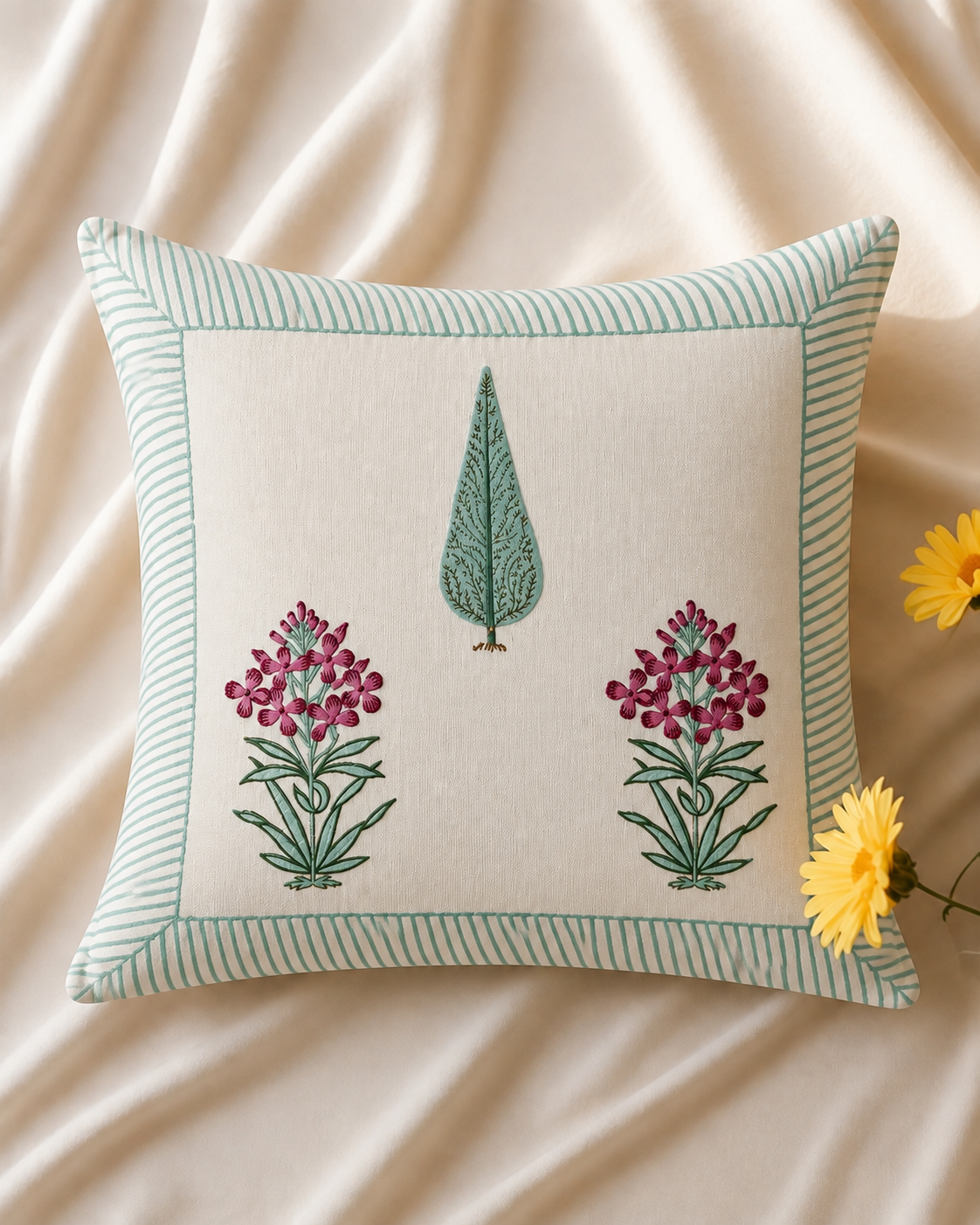 Ivory Bloom Cotton Cushion Covers – Set of 5
