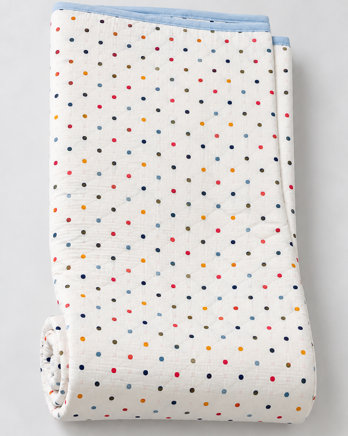 Multicolor Polka Dot Double Bed Dohar with Blue Border
