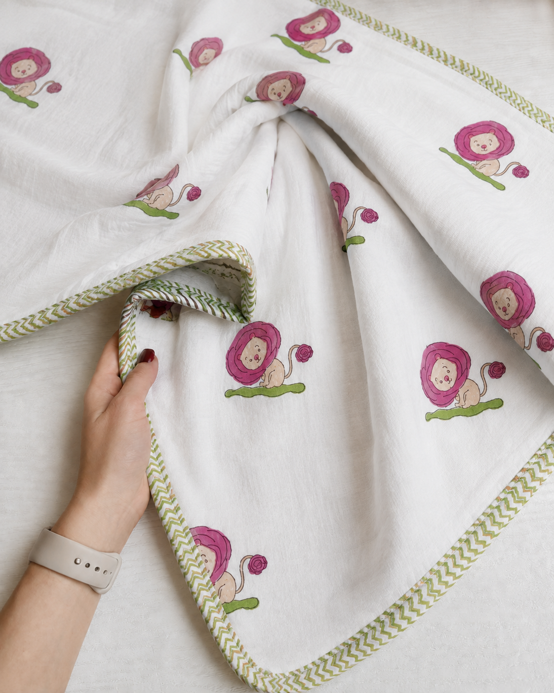 Blush Blossom Hand Block Printed Pure Cotton Kids Dohar – Reversible