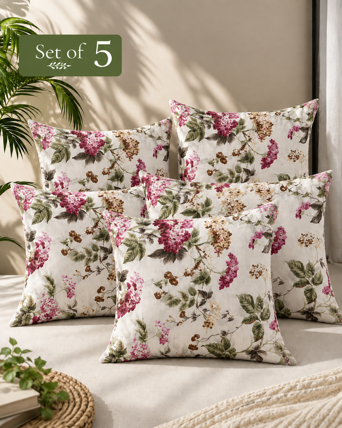 Floral Printed Cushion Covers – Set of 5