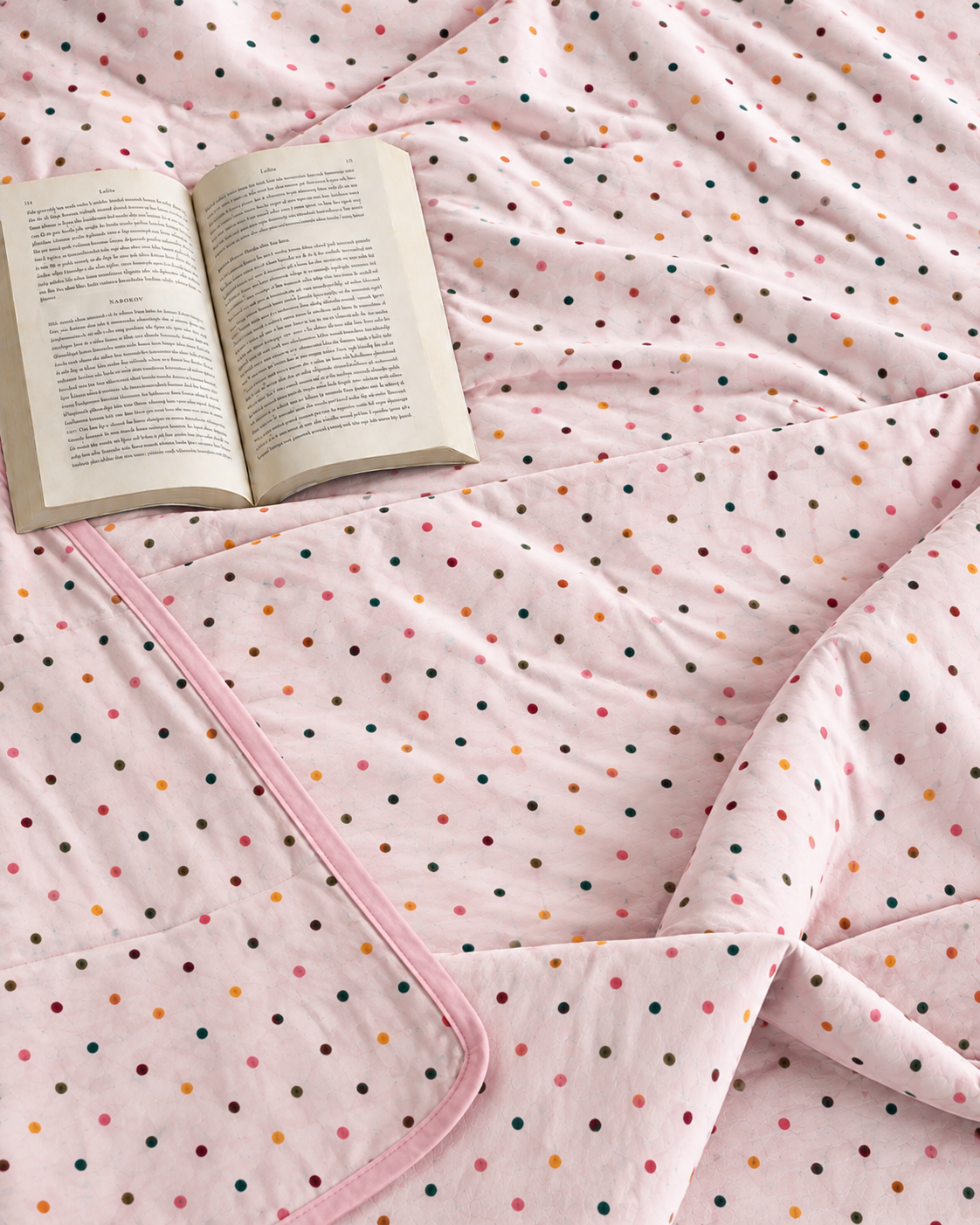Pastel Pink Multicolor Dot Double Bed Dohar