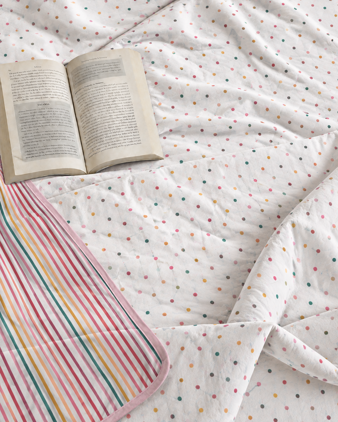 Multicolor Dot & Stripe Reversible Double Bed Dohar