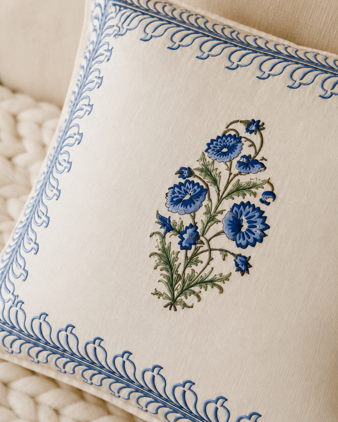 Elegant White Floral Cotton Cushion Covers – Set of 5