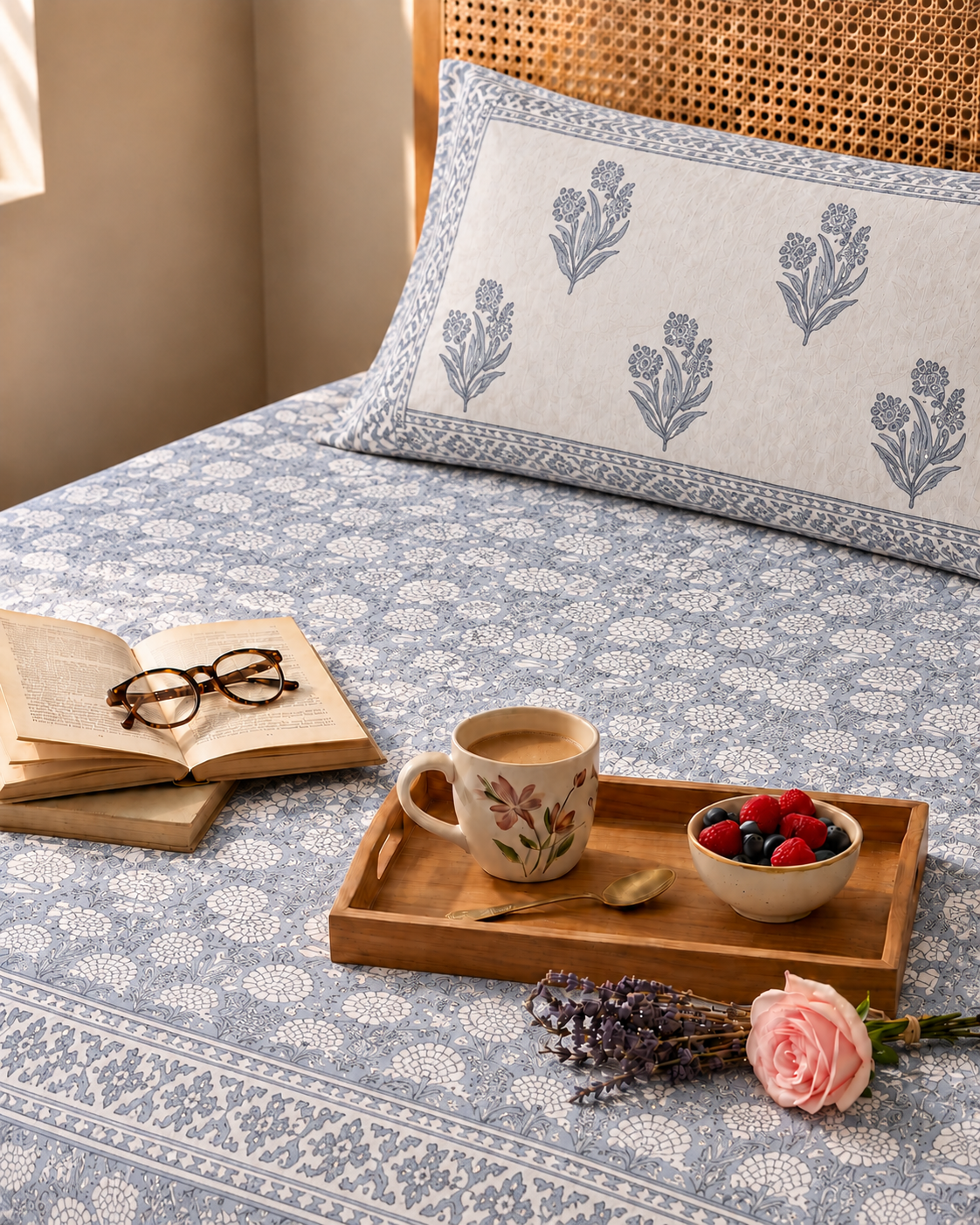 Misty Floral Cotton Super King Bedsheet Set
