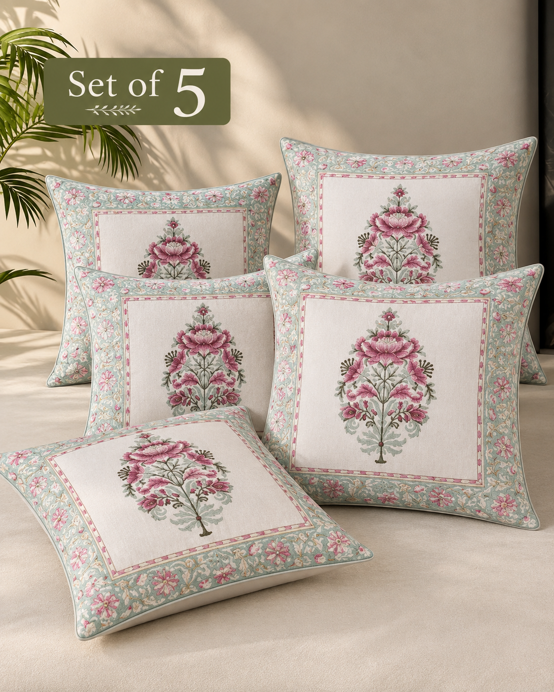 Floral Medallion Printed Cushion Covers – Set of 5