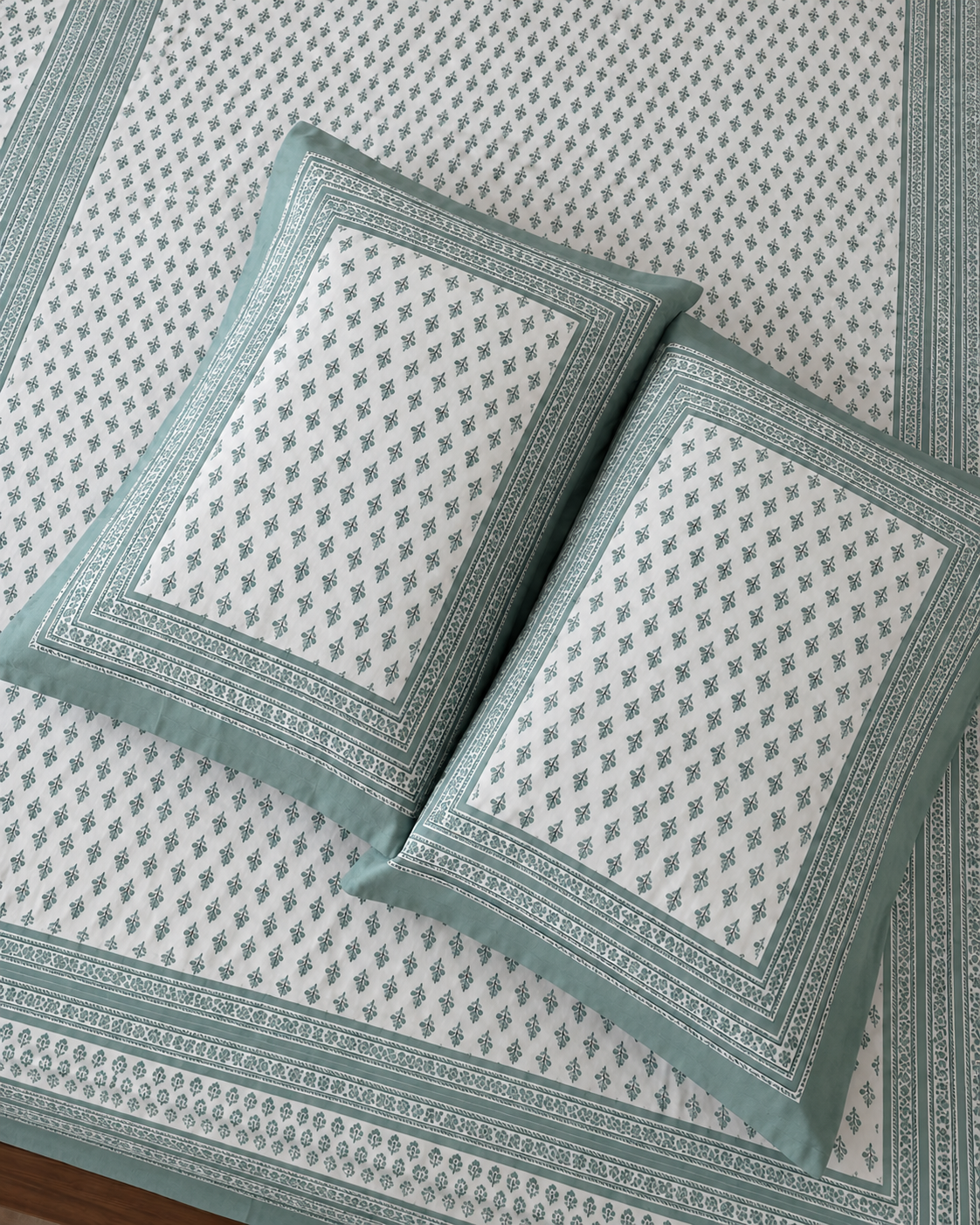 Elegant Blue Floral Block Print Bedsheet