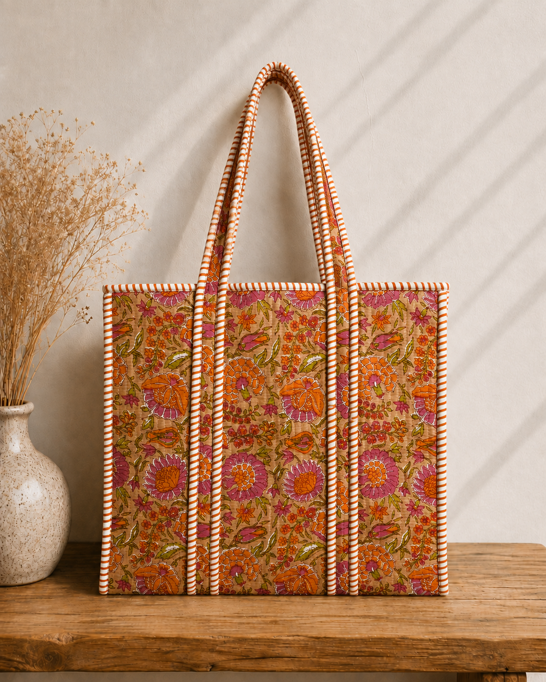 Terracotta Blossom Quilted Cotton Tote