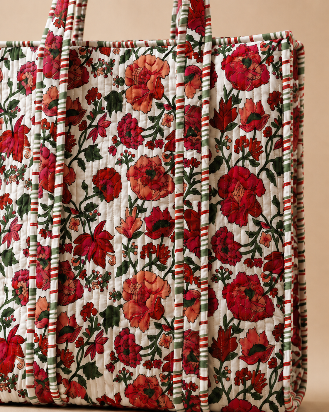 Crimson Garden Quilted Cotton Tote