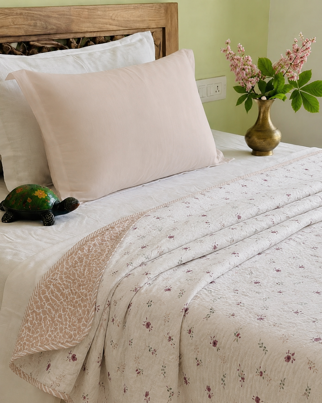 Wildflower Whisper Hand Block Printed Cotton Single Bed Dohar (Pair of Two)