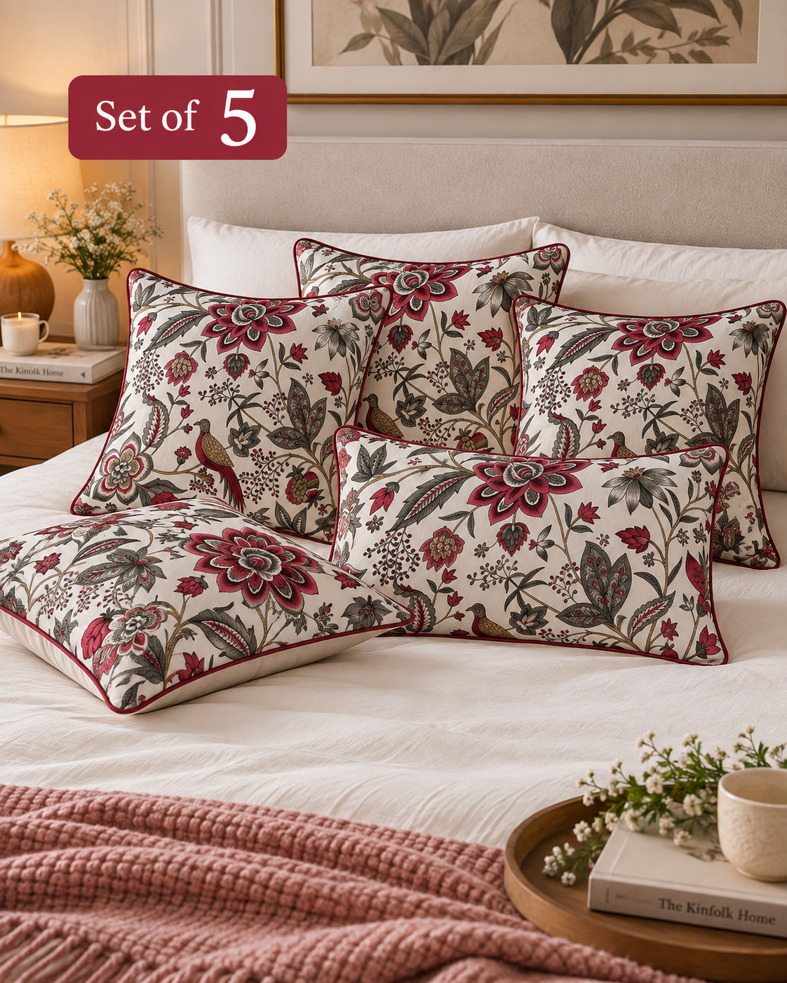 Heritage Botanical & Bird Cushion Covers – Set of 5