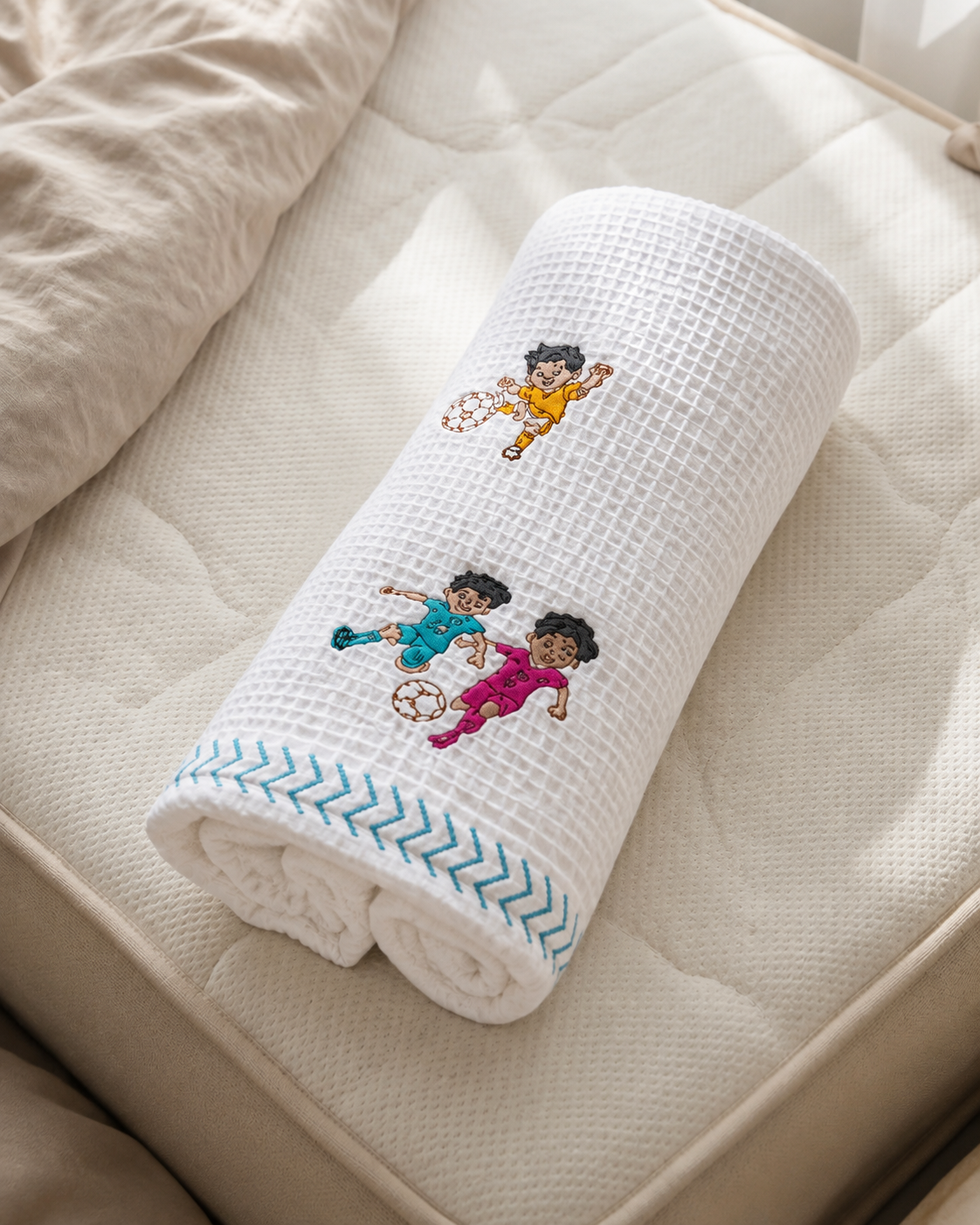 Kids Soccer Waffle Cotton Kids Towel