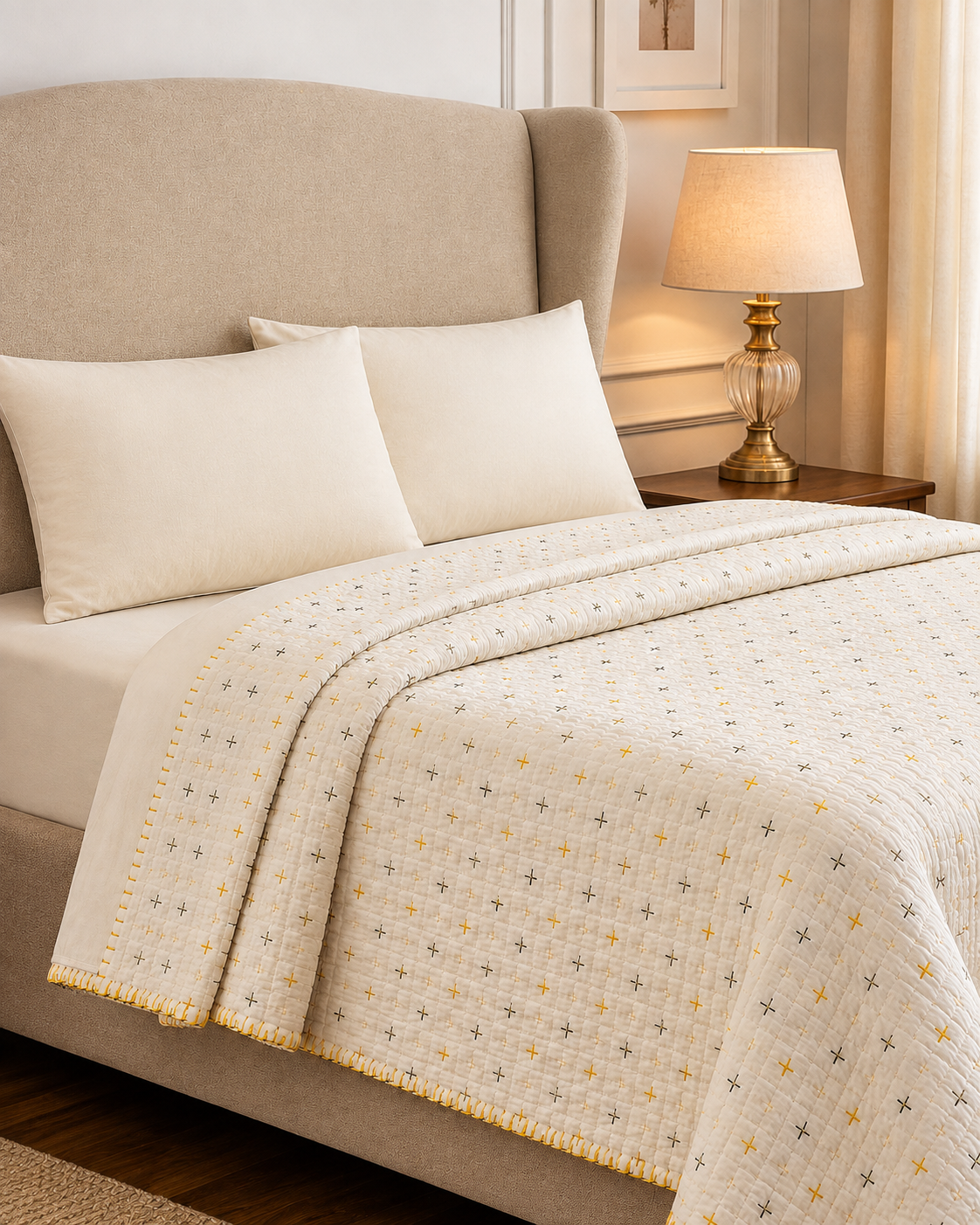 Premium Handmade Organic Solid Kantha Blanket Quilt