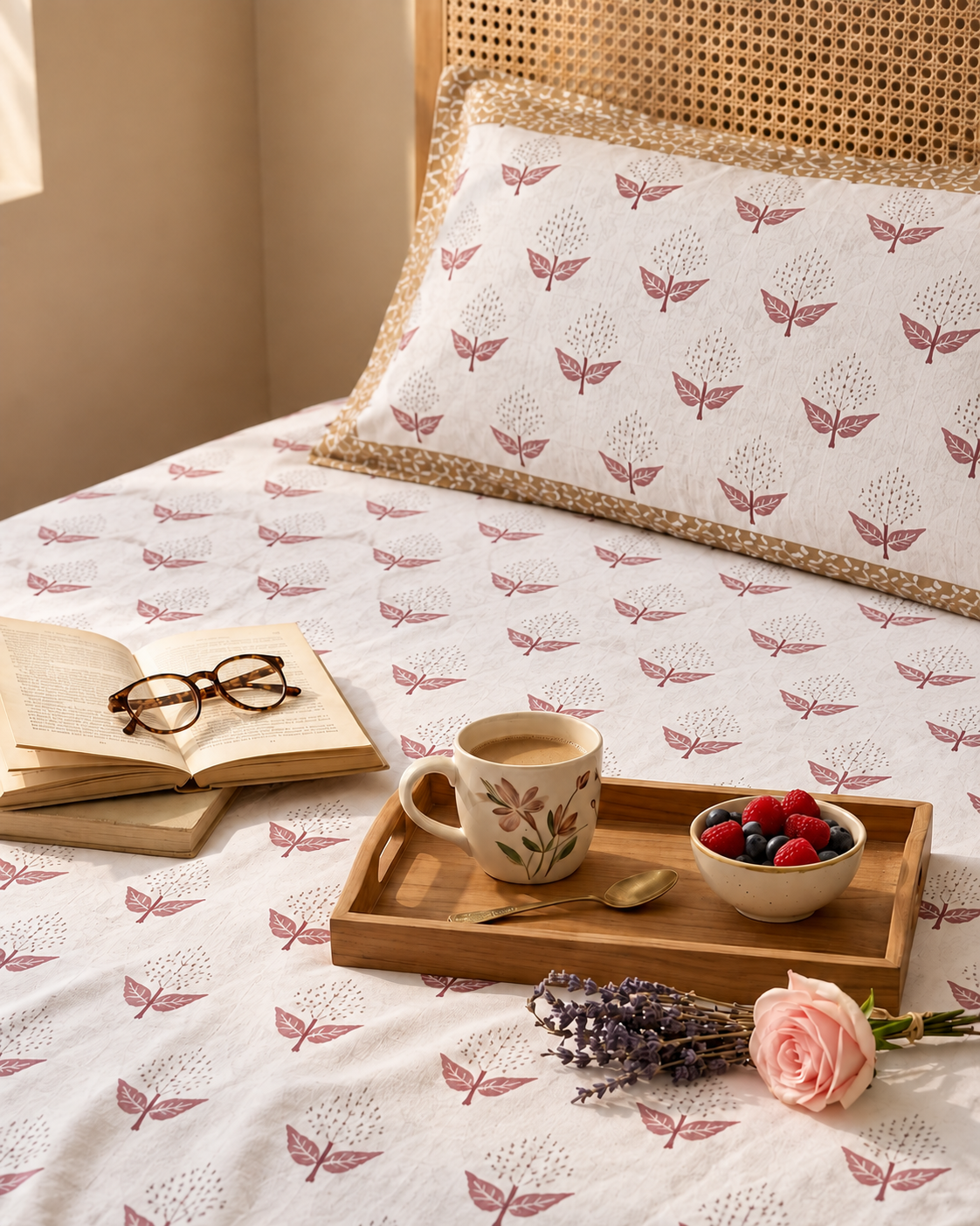 Elegant Floral Print Cotton Bedsheet