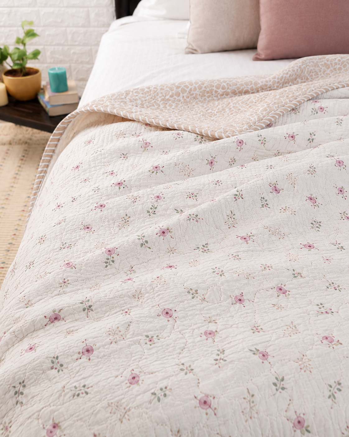 Wildflower Whisper Hand Block Printed Cotton Single Bed Dohar (Pair of Two)