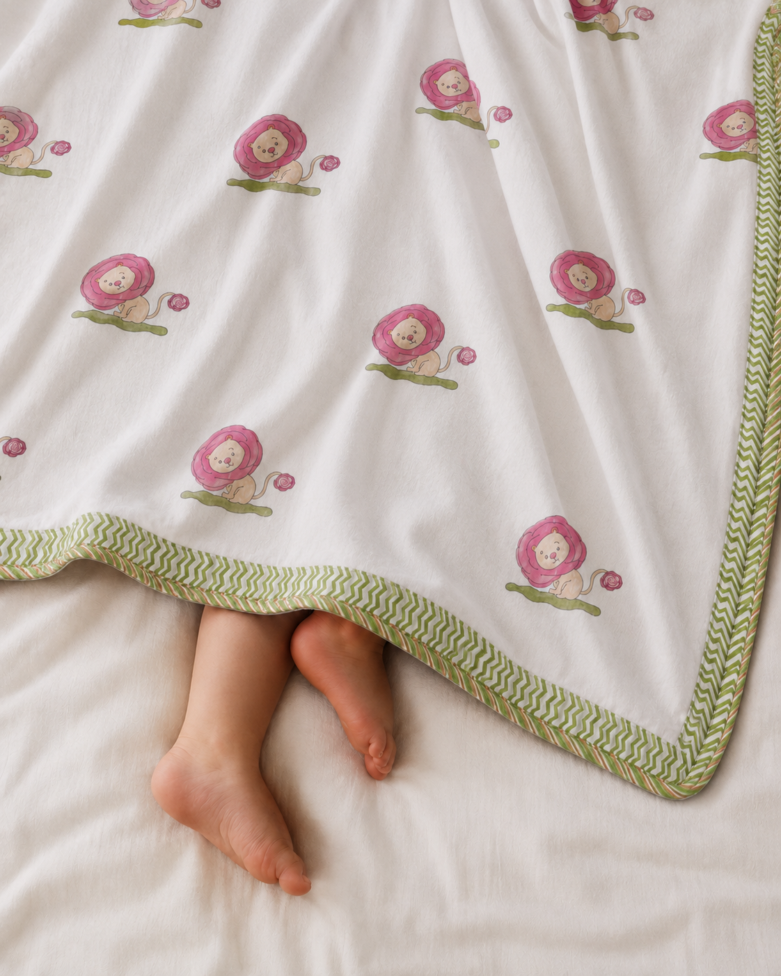 Blush Blossom Hand Block Printed Pure Cotton Kids Dohar – Reversible