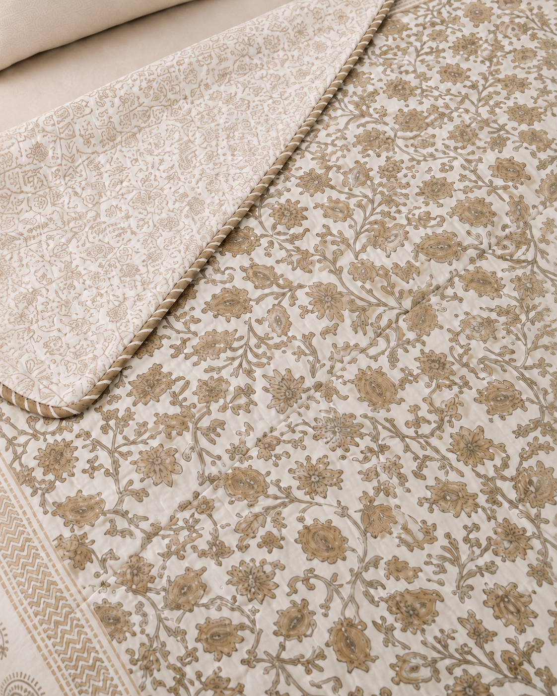 Ivory Heritage Garden Hand Block Printed Cotton Single Bed Dohar (Pair of Two)