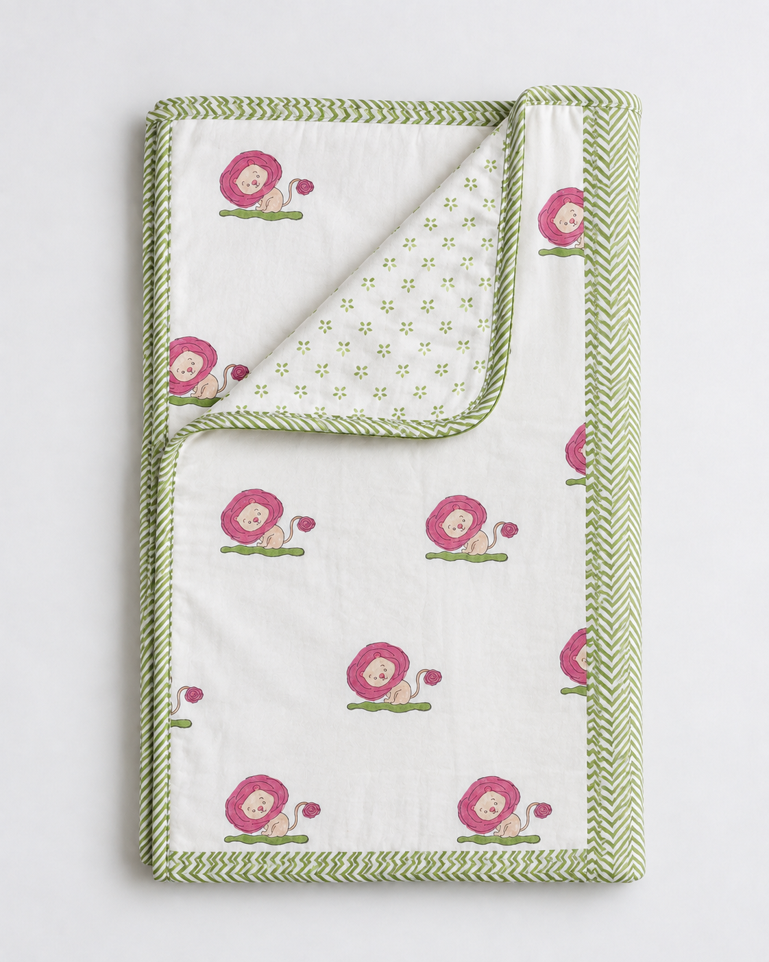 Blush Blossom Hand Block Printed Pure Cotton Kids Dohar – Reversible