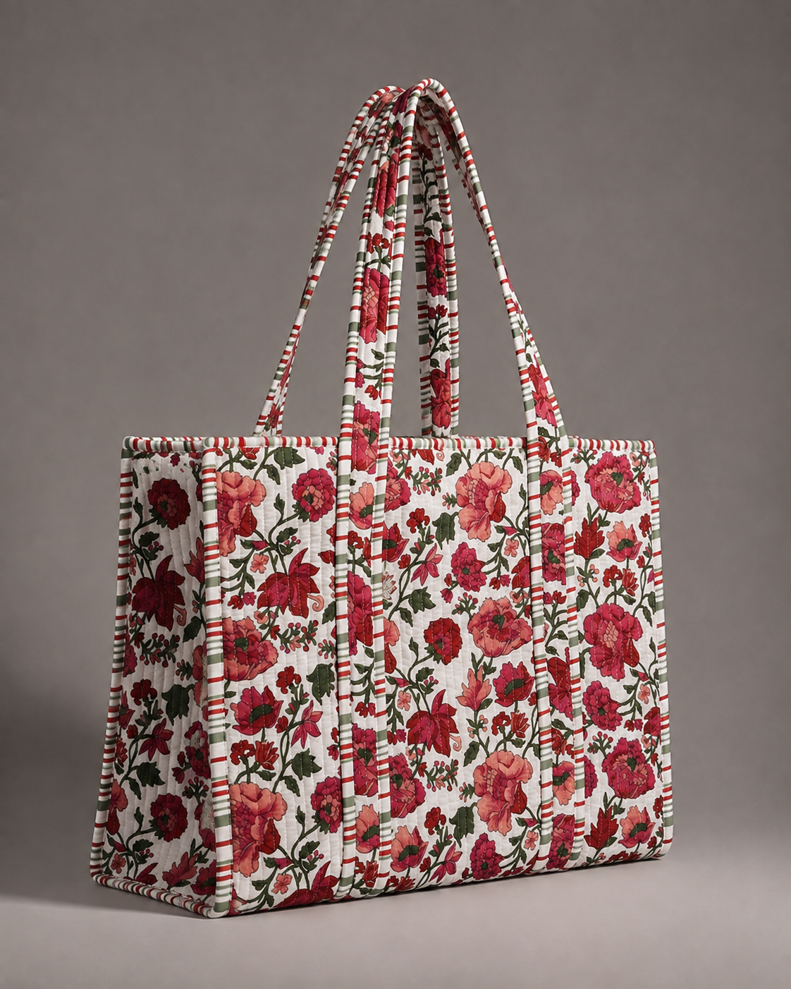 Crimson Garden Quilted Cotton Tote