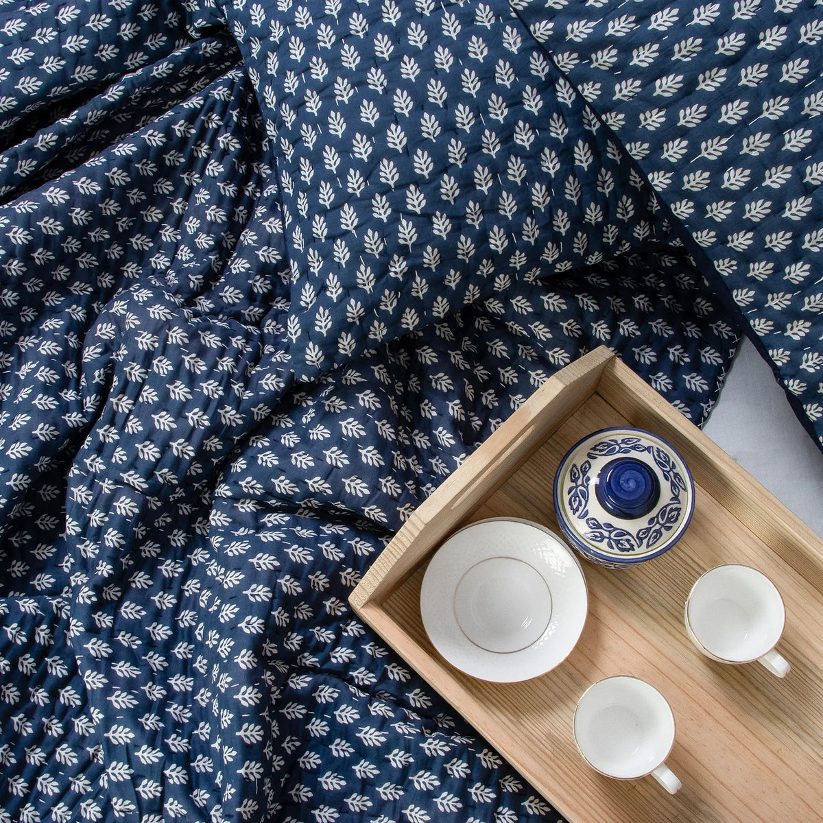 Premium Blue Handmade Heavy Winter Blankets Quilts - Soft and Warm
