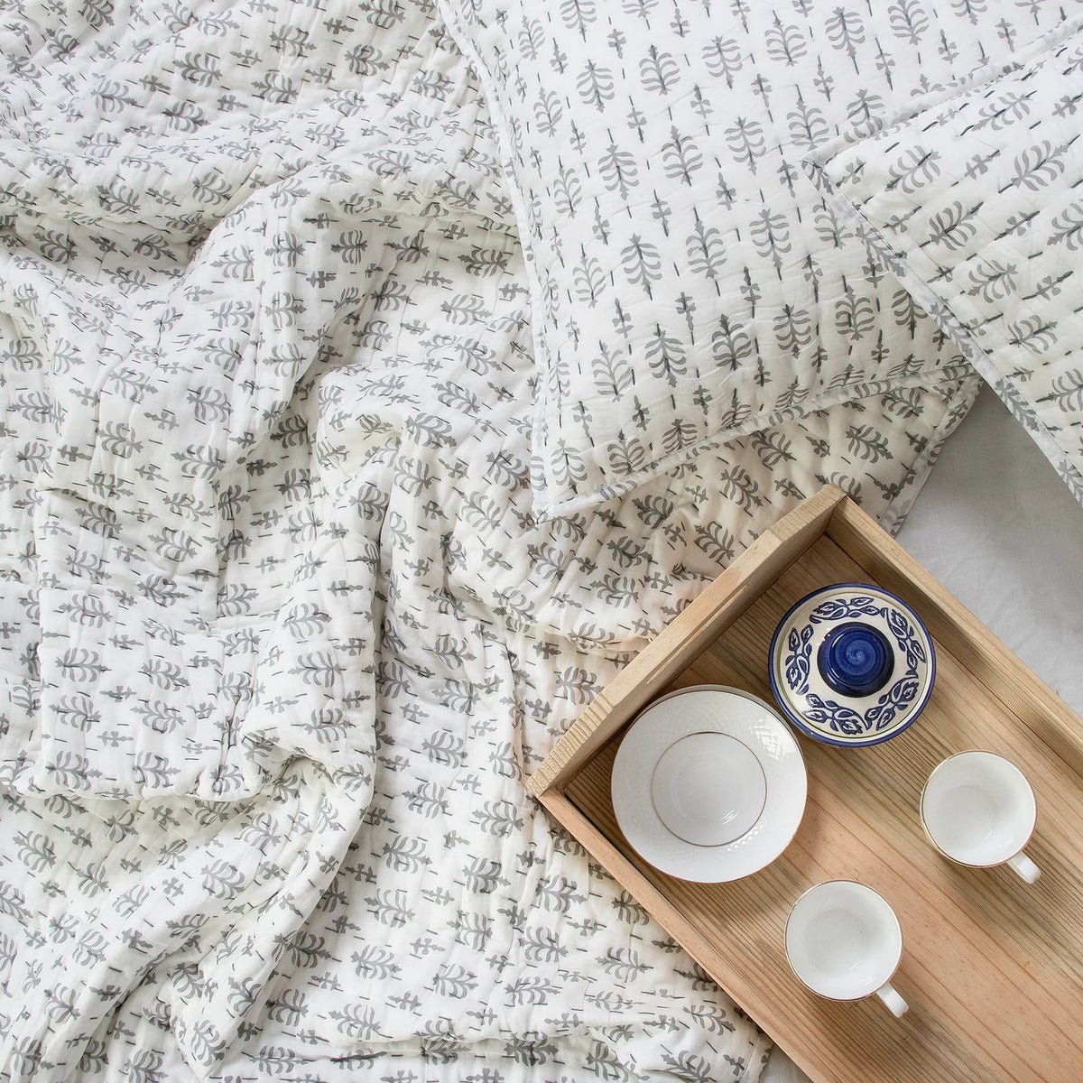 Premium Grey Booty Print Kantha Winter Blanket