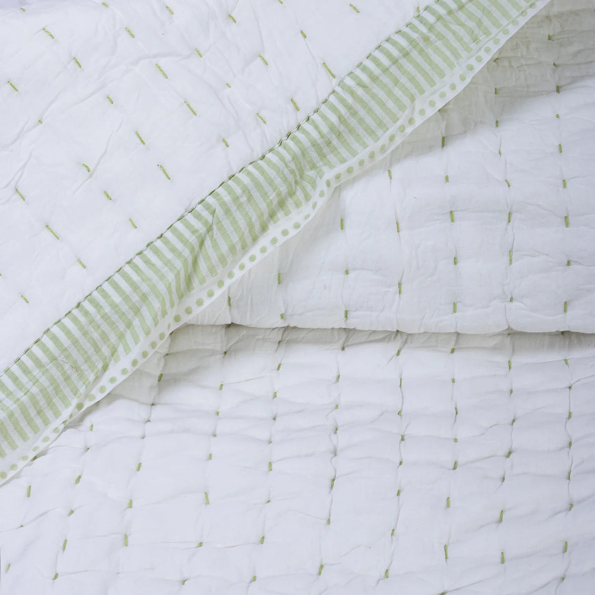 Handmade Pure cotton Green Border Kantha Quilt Perfect Warmth for Winter