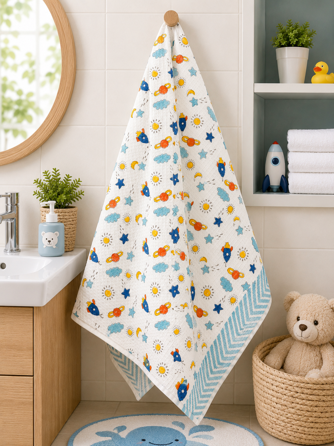 Celestial Sky Waffle Cotton Kids Towel